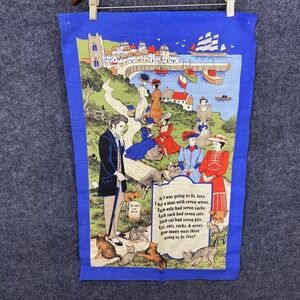 Vintage 1981 Vista St Ives Nursery Rhyme Cotton Tea Towel Clive Mayor UK Blue